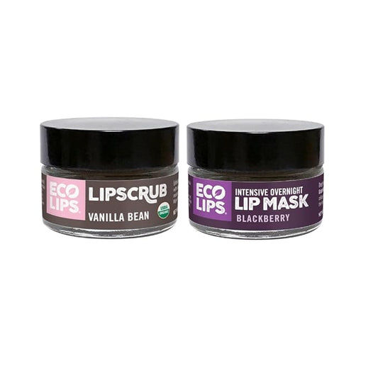 Eco Lips Vanilla Bean Lip Sugar Scrub & Blackberry Intensive Overnight Lip Repair Mask Duo - 100% Organic Lip Care Treatment - Gently Exfoliate, Polish, & Repair Dry, Flaky Lips, 100% Edible-Velvo Beauty