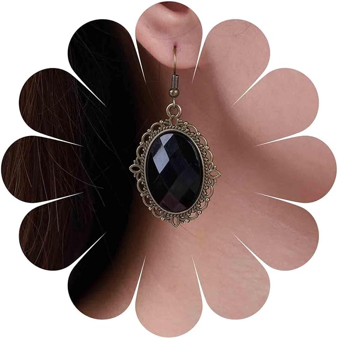 Vintage Black Crystal Drop Earrings Oval Onyx Dangle Earrings Large Onyx Stud Earrings Black Gem Hook Earrings Jewelry for Women and Girls-Velvo Beauty