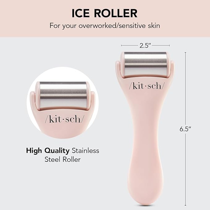 Kitsch Ice Roller for Face – Stainless Steel Face Ice Roller to Reduce Puffiness, Redness & Headaches – Cooling Facial Roller for Skin Care, Irritation Relief & Spa-Like Experience at Home - Pink-Velvo Beauty