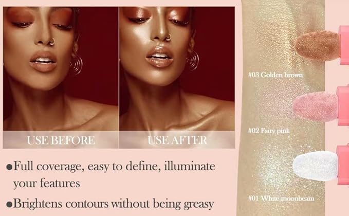 3 Color Glitter Powder Highlighter Makeup, Body Brightens the Natural Three-Dimensional Face Blusher Fairy Highlight Patting Powder.-Velvo Beauty