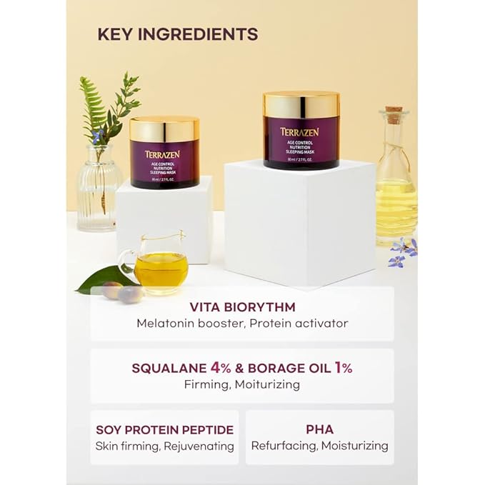 Age Control Nutrition Sleeping Mask, 2.70 fl.oz.(80g), Age Control Overnight Face Mask with PHA, PEPTIDE, Plant Squalane, Hydrating, Firming, Glowing Skin-Velvo Beauty