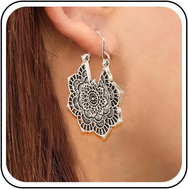 Boho Mandala Flower Earrings Gold Drop Dangle Earrings Tribal Earrings Vintage Ethnic Hoop Earrings Jewelry for Women and Girls-Velvo Beauty
