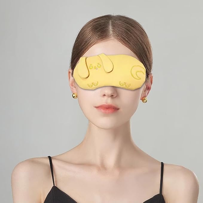 PERFECTSIGHT Eye Mask, Cute Plush Lightweight Adjustable Eyeshade, Faux Fur Cover for Women Men Sleep Travel Nap, Yellow Puppy-Velvo Beauty