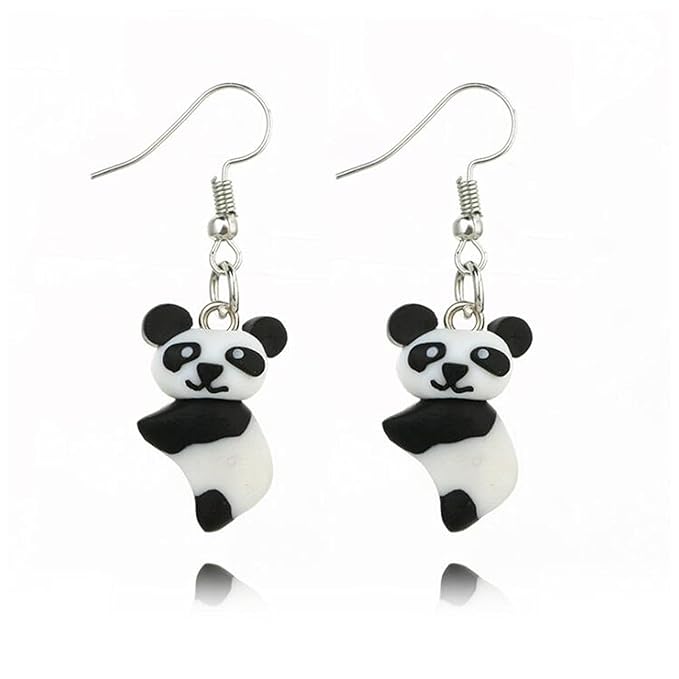 Soft Pottery Panda Earrings Cute Panda Bear Drop Dangle Earrings 3D Animal Earrings Innovative Clay Earrings Jewelry for Women and Teen Girls Gifts-Velvo Beauty