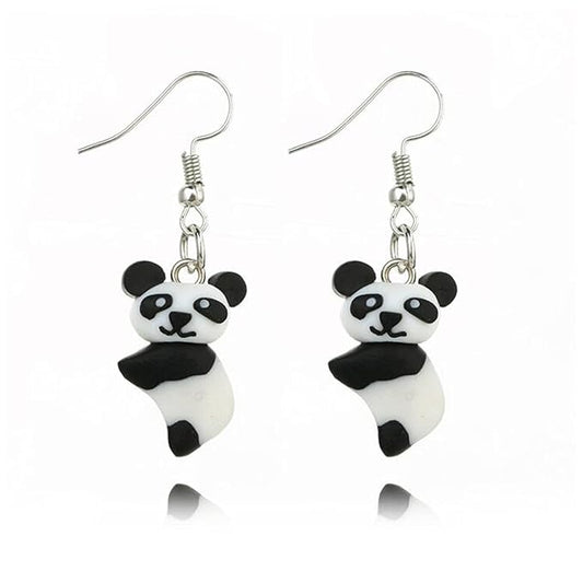 Soft Pottery Panda Earrings Cute Panda Bear Drop Dangle Earrings 3D Animal Earrings Innovative Clay Earrings Jewelry for Women and Teen Girls Gifts-Velvo Beauty