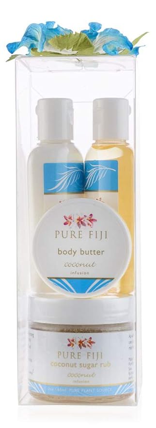 Pure Fiji Spa Gifts for Women and Man - Body Gift Box Include: Sugar Scrub, Bath and Body Oil, Body Butter and Body Lotion, Scent Coconut-Velvo Beauty