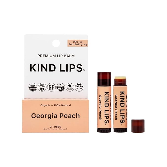 Kind Lips Lip Balm - Nourishing & Moisturizing Lip Care with Shea Butter, Beeswax & Vitamin E | Georgia Peach Flavor | 0.15 Oz (Pack of 2)-Velvo Beauty
