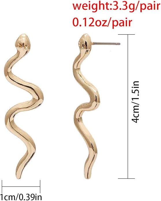 Vintage Snake Dangle Earrings Punk Snake Drop Earrings Gold Snake Stud Earrings Boho Serpent Earrings Jewelry for Women (Gold)-Velvo Beauty