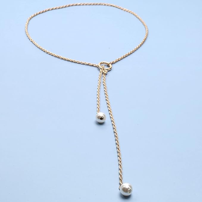 Boho Pearl Lariat Necklace Gold Chunky Chain Y Necklace Pearl Tassel Necklace Long Necklaces for Women and Girls Prom Bridal Necklace Jewelry-Velvo Beauty