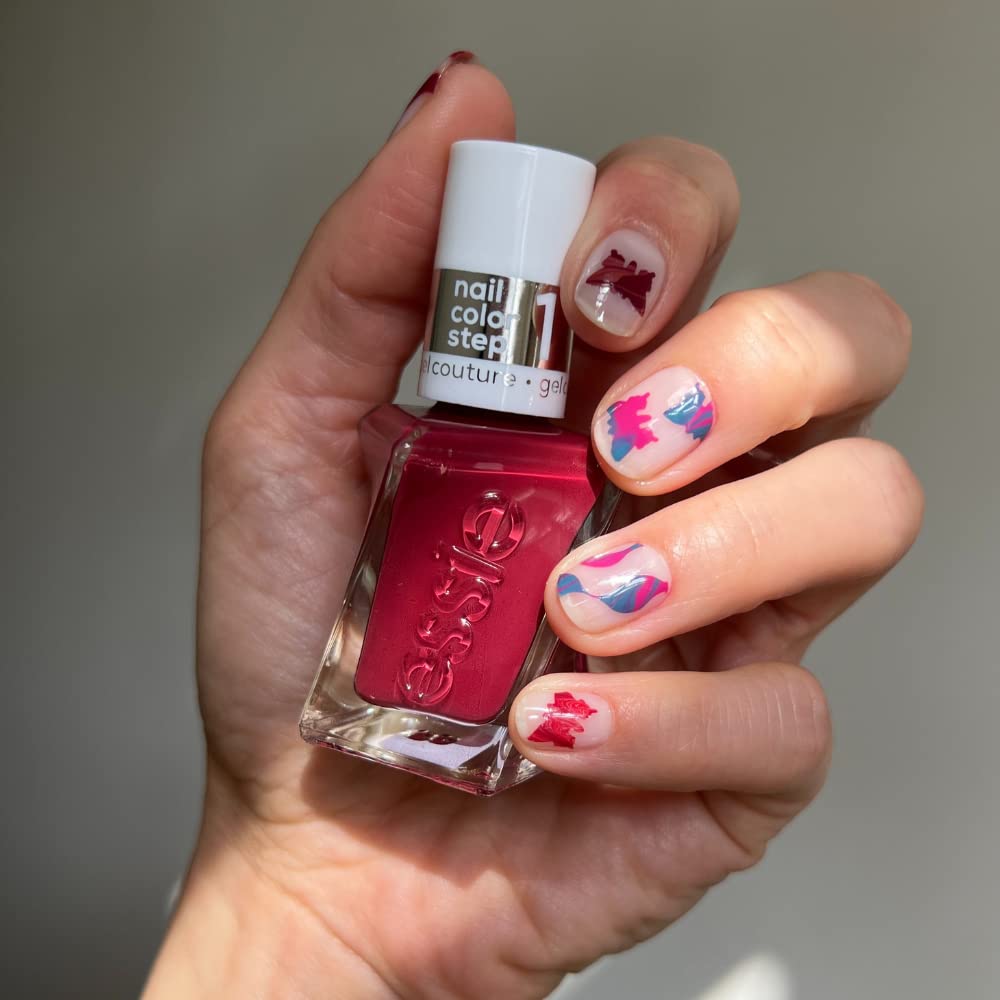 essie Gel Couture Longwear Nail Polish Set, Red Nail Polish, Put in the Patchwork + Gel-like Shiny Top Coat 0.46 fl oz each-Velvo Beauty