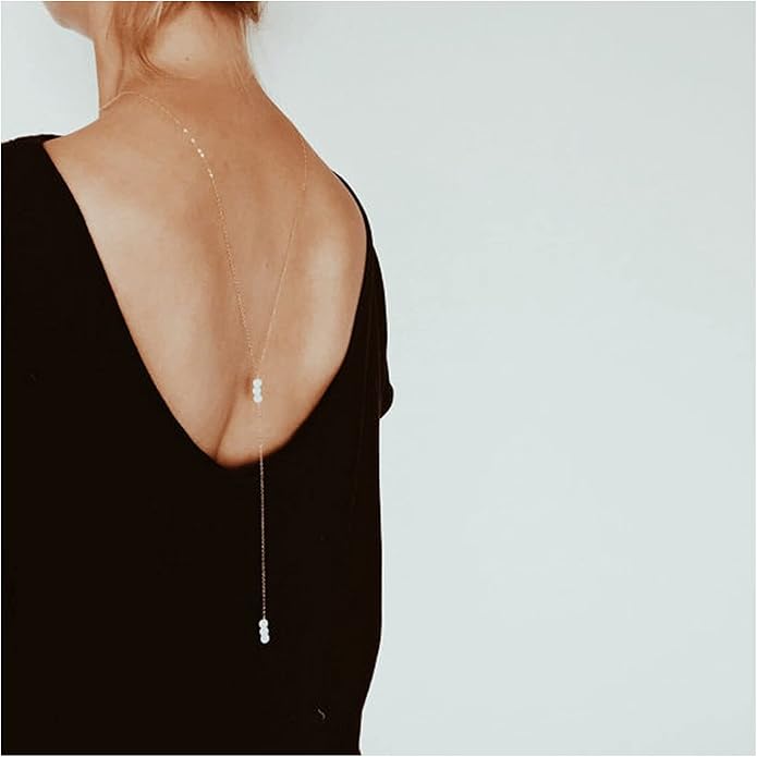 Boho Pearl Back Chain Necklace Gold Backdrop Necklace Body Chain Summer Beach Body Jewelry for Women and Girls Gifts-Velvo Beauty