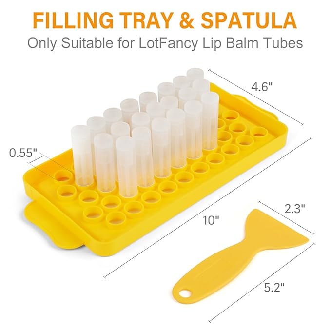 LotFancy Lip Balm Tubes with Filling Tray and Spatula, 50Pcs 5.5ml (3/16 Oz) Clear Lip Balm Containers with White Caps, BPA Free & Leak Free Lip Balm Making Kit-Velvo Beauty