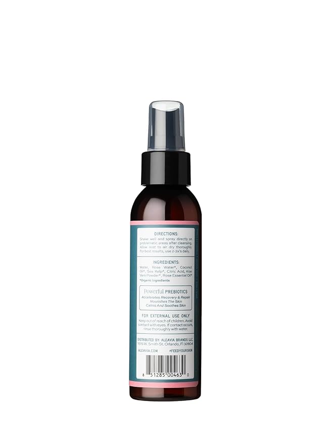 Aleavia Organic Rose Water Spray for Face - All-Natural, Hydrating Luxe Face Mist and Toner - Nourishing and Anti-Aging Prebiotic Formula for All Skin Types - Vegan & Cruelty-Free - 4 oz (118 ml)-Velvo Beauty