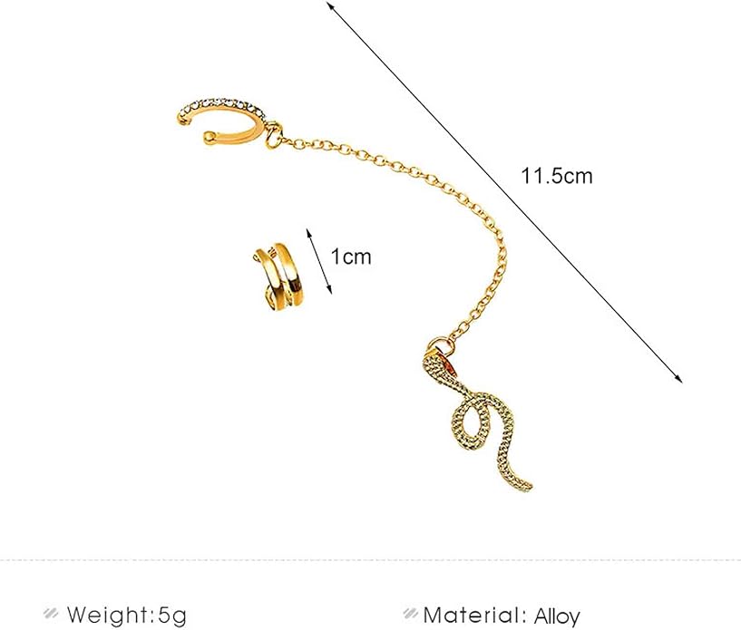 Punk Snake Cuff Chain Earrings Gold Serpent Cartilage Earrings Snake Ear Wrap Earrings Gothic Snake Helix Chain Earrings Gold Long Chain Earrings Jewelry for Women and Girls-Velvo Beauty