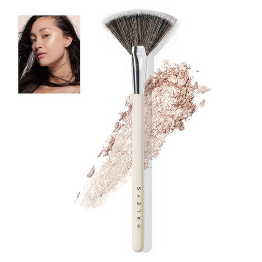 HALEYS Fan Brush VEGAN+CRUELTY-FREE, Sustainable Wood, Vegan Bristles for Airbrushed Finish, For highlighter application, Streak-free, Perfect Blending, Blurs, Smooths with Control-Velvo Beauty
