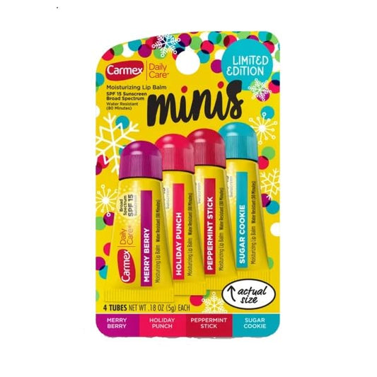 Carmex 4 Mini Tubes Daily Care Moisturizing SPF 15 Soft Lip Balm Limited Edition-Velvo Beauty