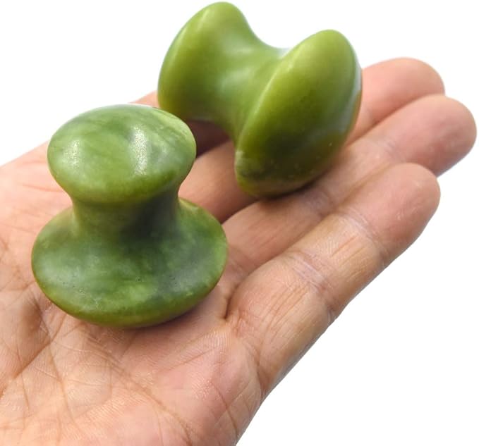 2 Pcs Mushroom Jade Gua Sha Facial Tools, Jade Roller Guasha Massage Green Jade Stone Mushroom Shaped Face Lift Remove Wrinkles Massager for Women Spa, Massage Knobs for Body Relaxing-Velvo Beauty