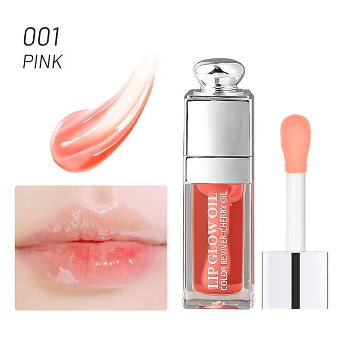 Hydrating Lip Glow Oil, Moisturizing Plumper Lip Gloss, Transparent Plumping Balm, Tinted Balm Care 0.2 OZ - 001 PINK-Velvo Beauty
