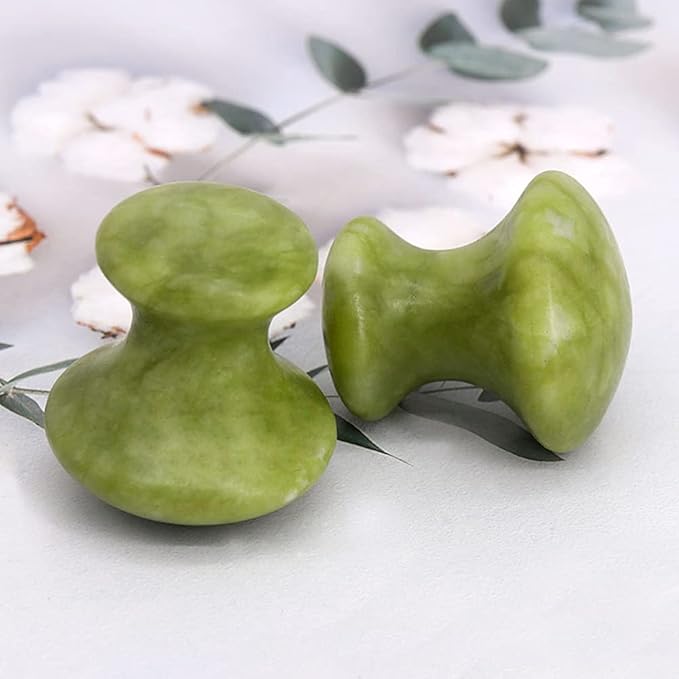 2 Pcs Mushroom Jade Gua Sha Facial Tools, Jade Roller Guasha Massage Green Jade Stone Mushroom Shaped Face Lift Remove Wrinkles Massager for Women Spa, Massage Knobs for Body Relaxing-Velvo Beauty