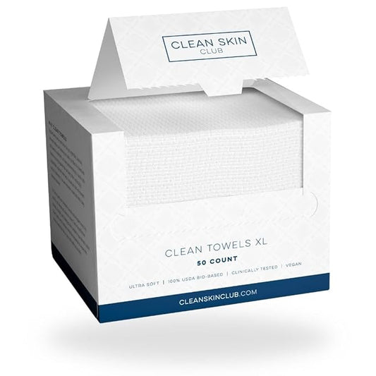 Clean Skin Club Clean Towels XL, 100% USDA Biobased Dermatologist Approved Face Towel, Disposable Clinically Tested Face Towelette, Facial Washcloth, Makeup Remover Dry Wipes, 100 ct, 2 pack-Velvo Beauty