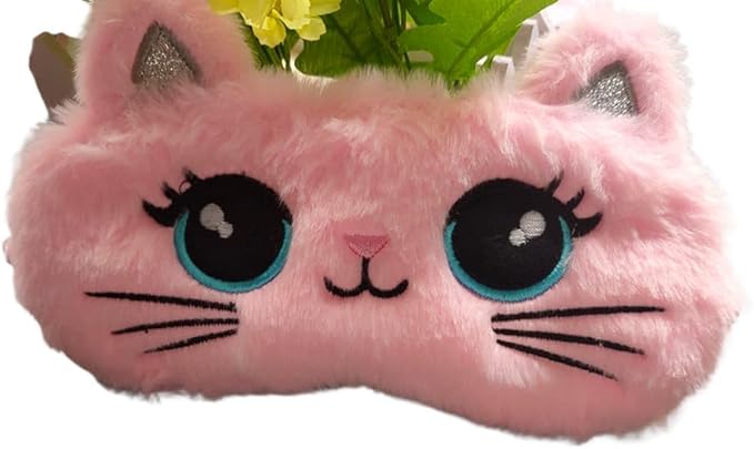 Cute Soft Plush Cat Sleeping Mask for Women Girls, Cute Animal Sleep Eye Cover Mask Eye Funny Blindfold Eyeshade for Night Nap Travel (Pink)-Velvo Beauty