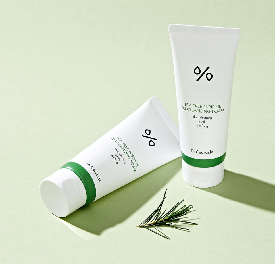 Dr.Ceuracle by leegeehaam Tea Tree Purifine Cleansing Foam (150ml / 5.07 fl. oz.) - Gel to Foam Mild Soothing Daily Cleanser with Fine Bubbles, Sebum Reducing and Hydrating for Sensitive Skin-Velvo Beauty