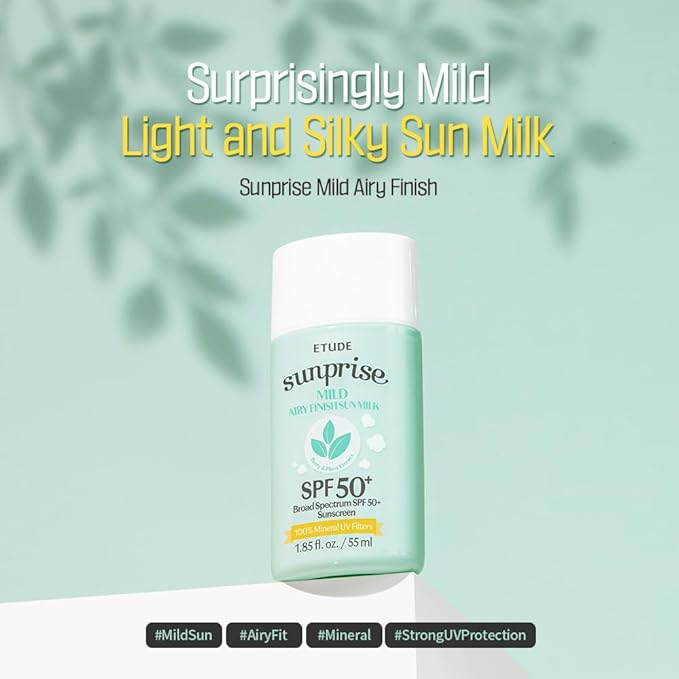 ETUDE Sunprise Sunscreen Mild Sun Milk SPF 50+ / PA++++ (55ml) | Sebum-free, Non-Sticky, Long Lasting Protection, 100% Mineral Korean Sunscreen for sensitive skin-Velvo Beauty