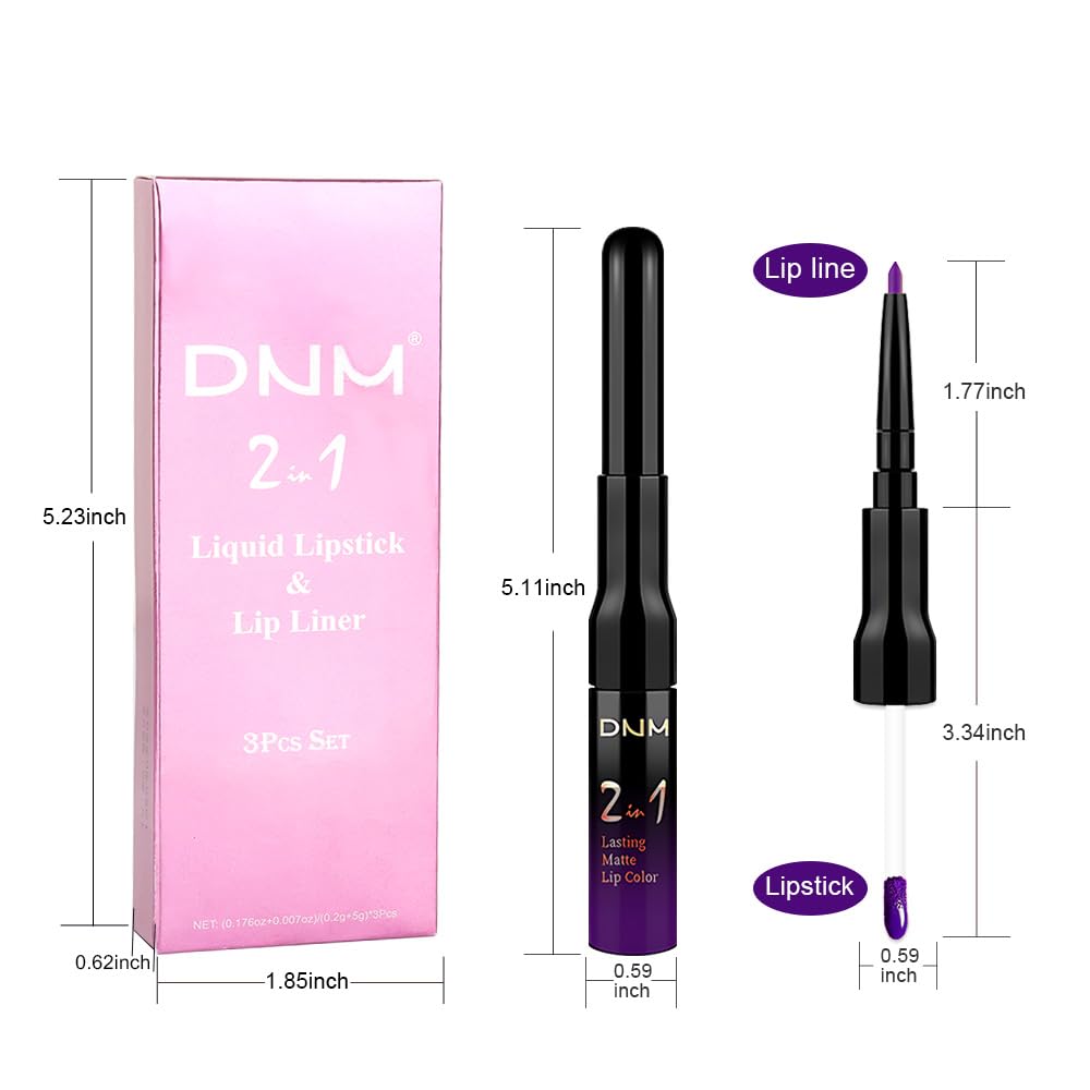 evpct 3Pcs Lavender Dark Violet Purple Matte Lip Liner & Liquid Lipstick Stain Makeup Set for Women, Lip Liner Stain Long Lasting Waterproof Smudge Proof, Cruelty Free Lip Makeup 24 hours originales-Velvo Beauty