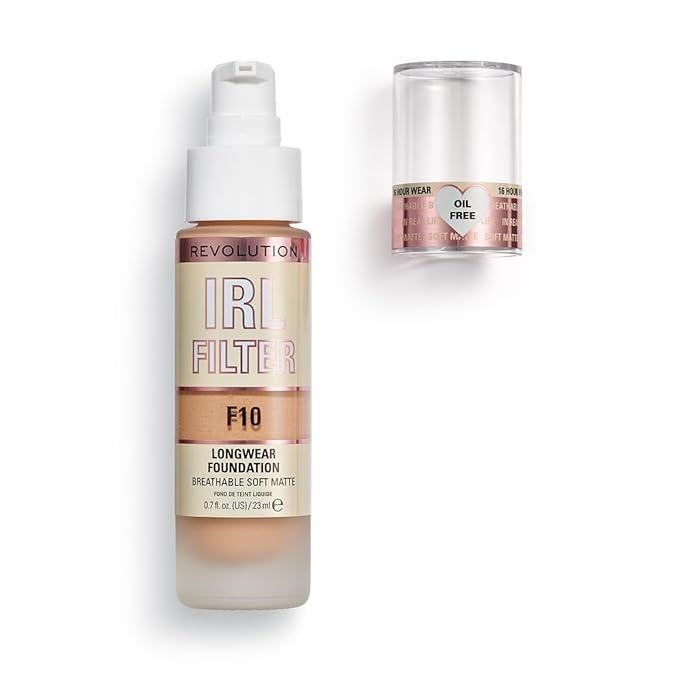 Revolution Beauty, IRL Filter Longwear Foundation, Soft & Breathable Formula, Medium to Full Coverage, Matte Finish, F10, 0.7 Fl. Oz-Velvo Beauty