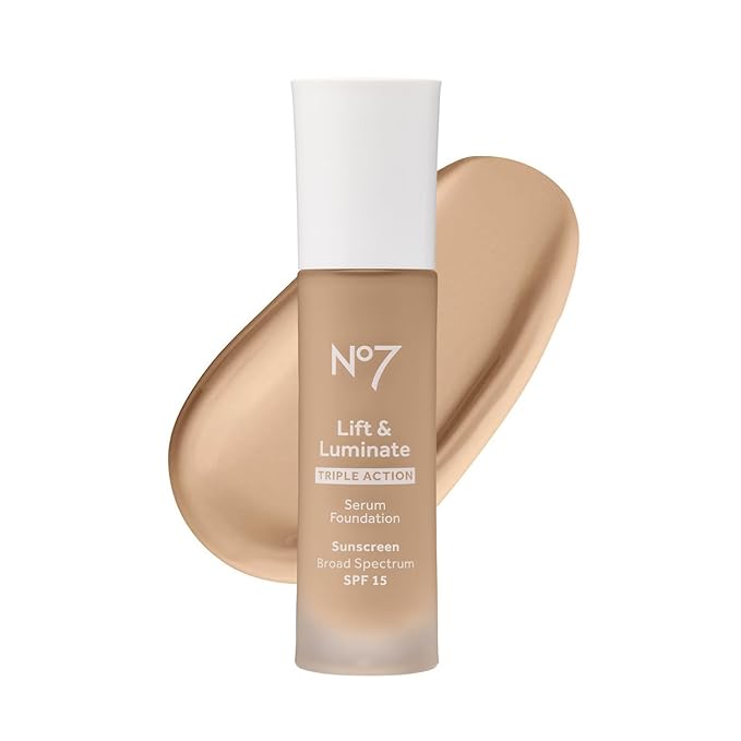 No7 Lift & Luminate Triple Action Serum Foundation - Warm Ivory - Liquid Foundation Makeup with SPF 15 for Dewy, Glowy Base - Radiant Serum Foundation for Mature Skin (30ml)-Velvo Beauty