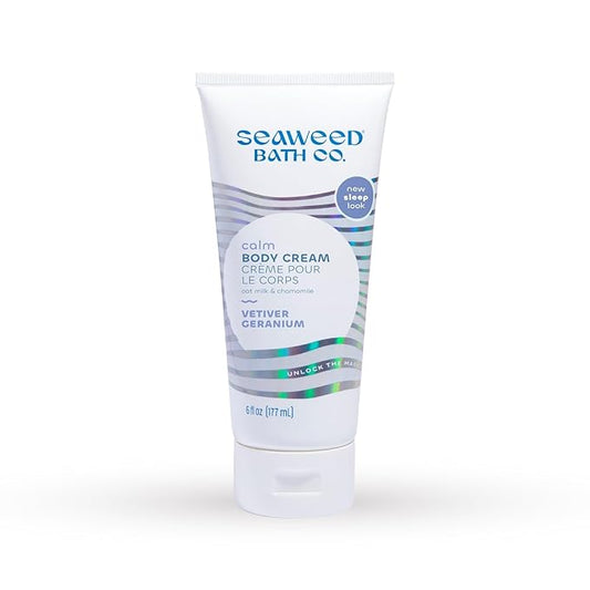 Seaweed Bath Co. Calm Body Cream - Vetiver Geranium | Soothing Hand and Body Lotion With Oat Milk, Shea Butter, and Chamomile | Natural, Vegan Moisturizer For Dry Skin | 6 oz-Velvo Beauty