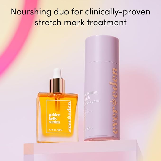 Evereden Mama Must-Have DUO - Golden Belly Stretch Mark Oil & Nourishing Stretch Mark Cream - Dermatologist-Developed Clean & Vegan Maternity Skin Care for Stretch Mark Reduction & Skin Hydration-Velvo Beauty