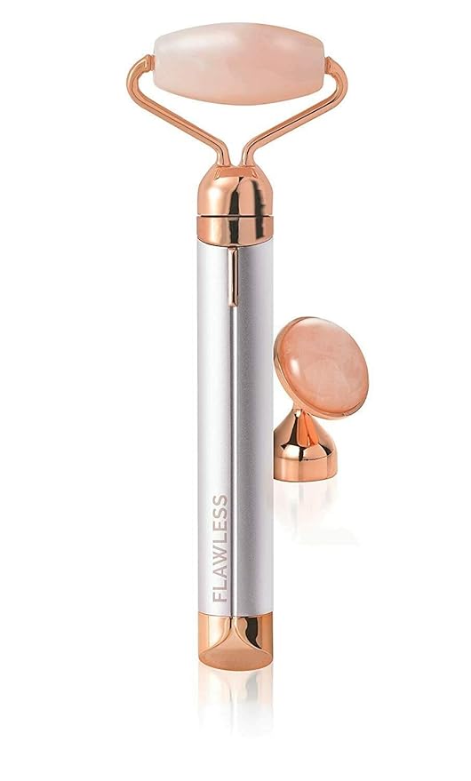 Finishing Touch Flawless Contour Vibrating Facial Roller & Massager, Rose Quartz-Velvo Beauty