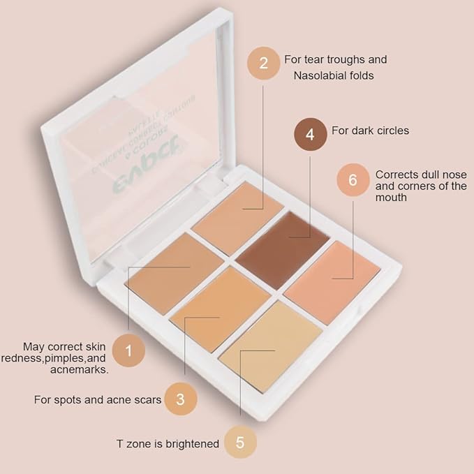 Pro 6 Color Correcting Concealer Palette Light Medium Cream Contouring Makeup for Corrects Dark Circles Red Marks Scars.Beige Creamy Concealer for Mature Skin.Longwear&Waterproof (Netural)-Velvo Beauty