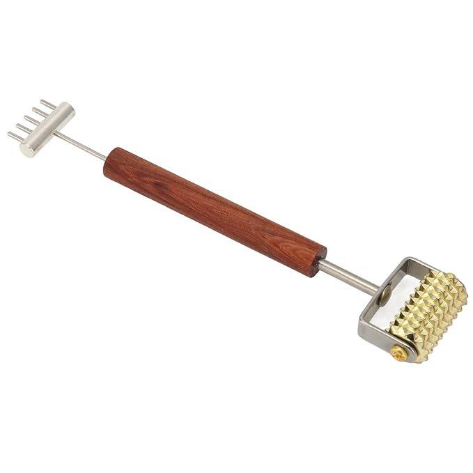 Double Head Design Face Massage Roller, Copper Wooden Handle Promote Circulation Double Head Skin Roller Massage Stick Copper Acupoint Pressing Tool-Velvo Beauty