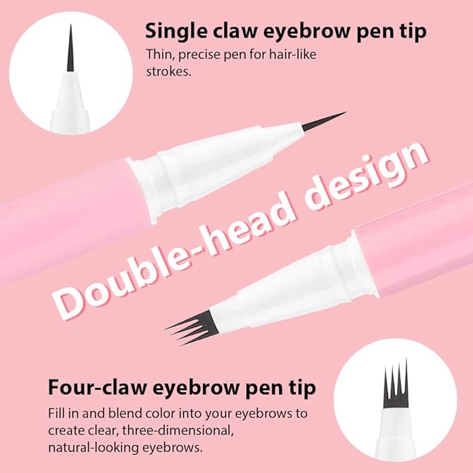 evpct 2Pcs Dark Brown Magic Microblading Dual-Ended Eyebrow Contouring Pen Brow Pencil, with 4 Brush Micro-Fork-Tips Applicator and Precise Brush-Tip, Hair Like Strokes, Dual-ended Eyebrow Brush-Velvo Beauty
