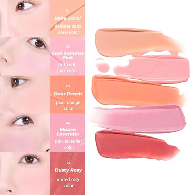 Fluffy Air Blusher 5 Colors - Lightweight Melting Liquid Blush for Colorful Cheeks, Highly Pigmented, Cheekbones and Eye Makeup, Soft Matte Finish, Buildable Formula (03 DEAR PEACH)-Velvo Beauty