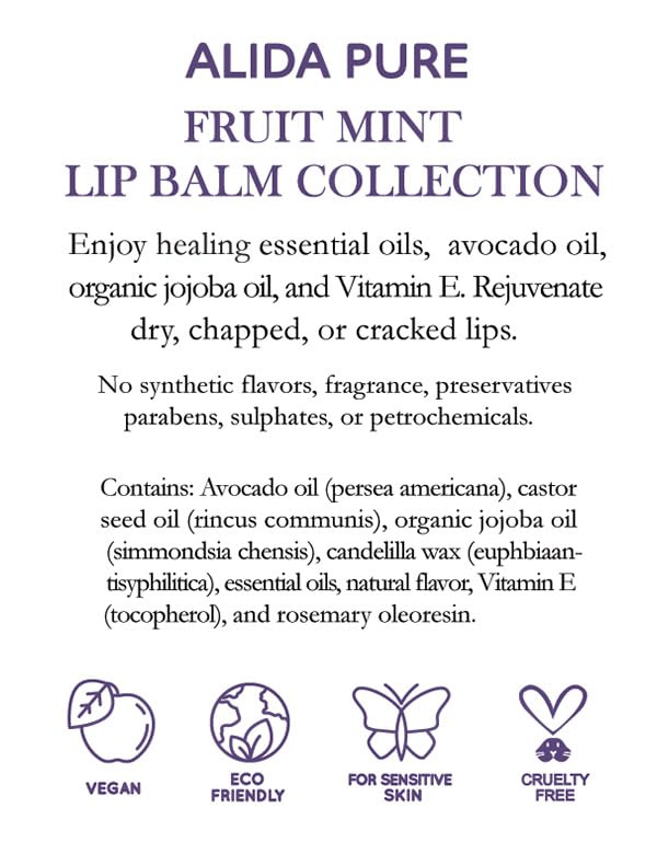 Fruit Mint Lip Balm Collection, Vegan Lip Balm Set, Bees Wax Free, Coconut Oil Free, Avocado Oil, Organic Jojoba Oil, Vitamin E, Natural Moisturizer For Dry Cracked Lips, 3 Tube Set-Velvo Beauty