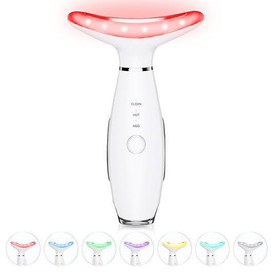 7 Color Neck Face Massager - Facial Massager Tool for Skin Care at Home, Vibrating Face Massager with Thermals, Galvanic Machines White-Velvo Beauty
