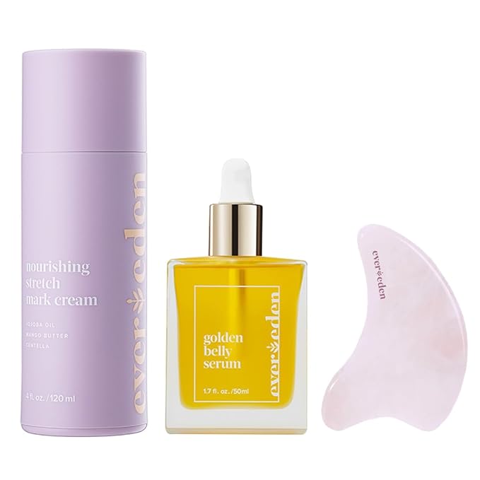 Evereden Mama DUO w/t Gua Sha - Golden Belly Stretch Mark Oil & Nourishing Stretch Mark Cream - Dermatologist-Developed Clean & Vegan Maternity Skin Care for Skin Hydration-Velvo Beauty