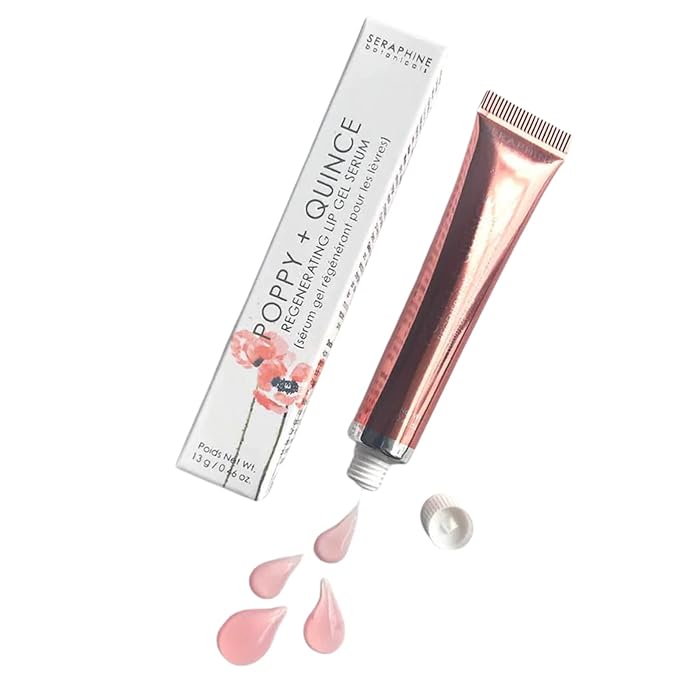 Seraphine Botanicals Poppy + Quince Regenerating Lip Gel Serum Repair Dry, Chapped Lips Instant Hydration Restorative Lip Mask, Repairs, Moisturizes, Plumps Lips Aloe Vera, Witch Hazel Extracts 13g-Velvo Beauty