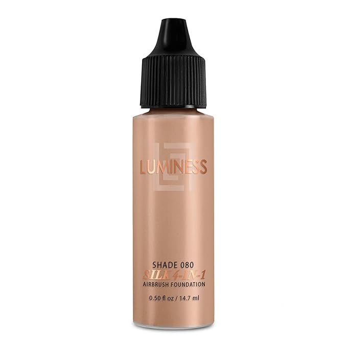 Luminess Air Silk 4-In-1 Airbrush Foundation- Foundation, Shade 080 (.5 Fl Oz) - Sheer to Medium Coverage - Anti-Aging Formula Hydrates and Moisturizes - Professional Makeup Kit for Cordless Air Brush-Velvo Beauty