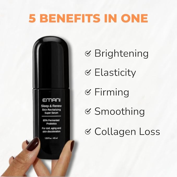 Emani Sleep and Renew Face Serum With Anti Aging and Wrinkle Reducing Properties, Hydrating Serum Contains Fermented Probiotics for Dull and Aging Skin for Women, 1.18 fl oz-Velvo Beauty