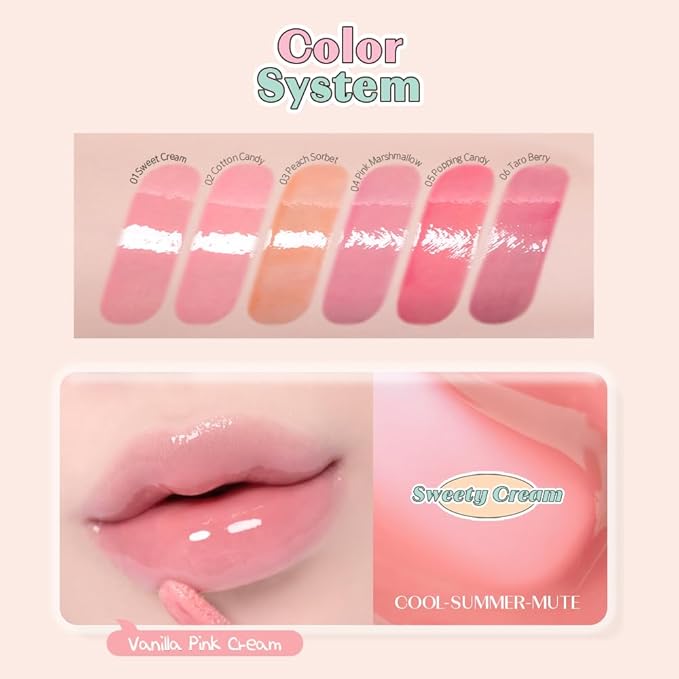ETUDE Over Glowy Lip Gloss #1 Sweety Cream | Non-Sticky Vegan Lip Tint | Moisturized & Long-lasting Lip Gloss | Daily Tint for Dry Lips, Korean Makeup, K-beauty, Perfect for Gift-Velvo Beauty