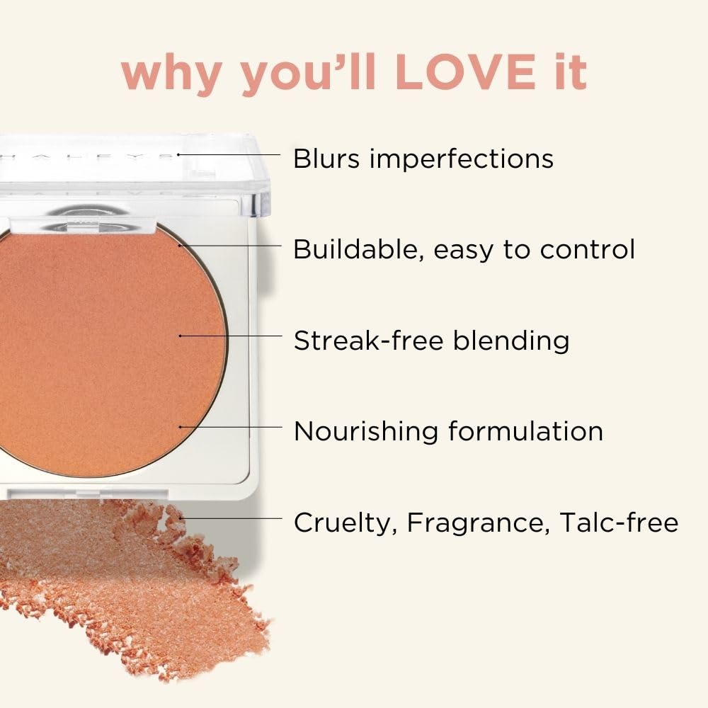 HALEYS Re-pop Smoothing Powder Blush (Sandy Cheeks) - Pigmented, Easy Blending, Longwear, Buildable, Talc-Free, V + CF-Velvo Beauty