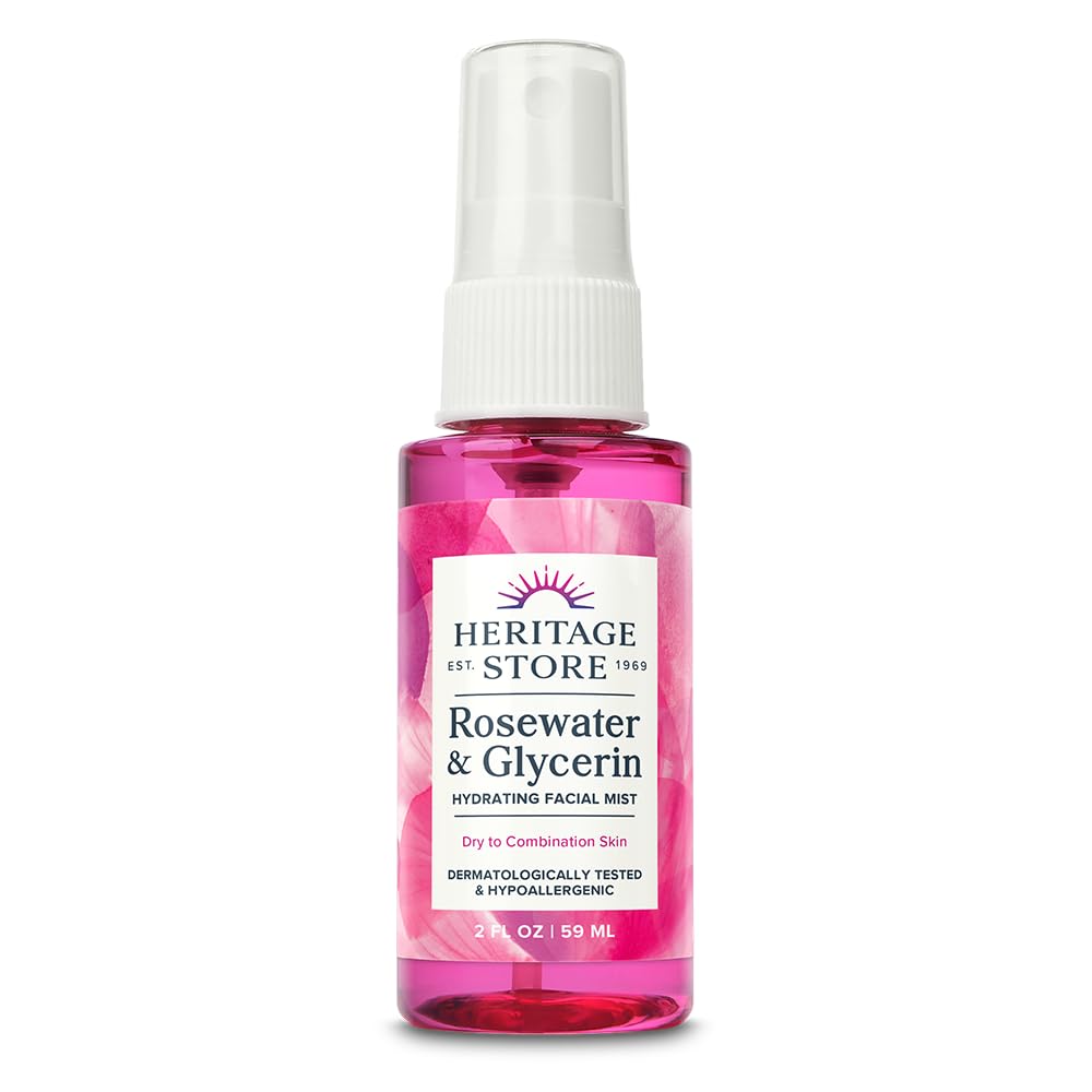 HERITAGE STORE Rosewater & Glycerin Hydrating Facial Mist - Dry Combination Skin Care - Rose Water Spray w/Vegetable Glycerine, Made Without Dyes or Alcohol, Hypoallergenic, Vegan, Cruelty Free, 2oz-Velvo Beauty