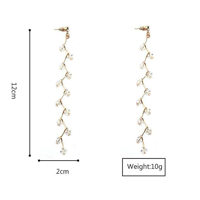 Boho Rhinestone Leaf Earrings Gold Crystal Drop Earring Long Chain Tassel Dangle Earrings Jewelry for Women and Girls Gifts-Velvo Beauty