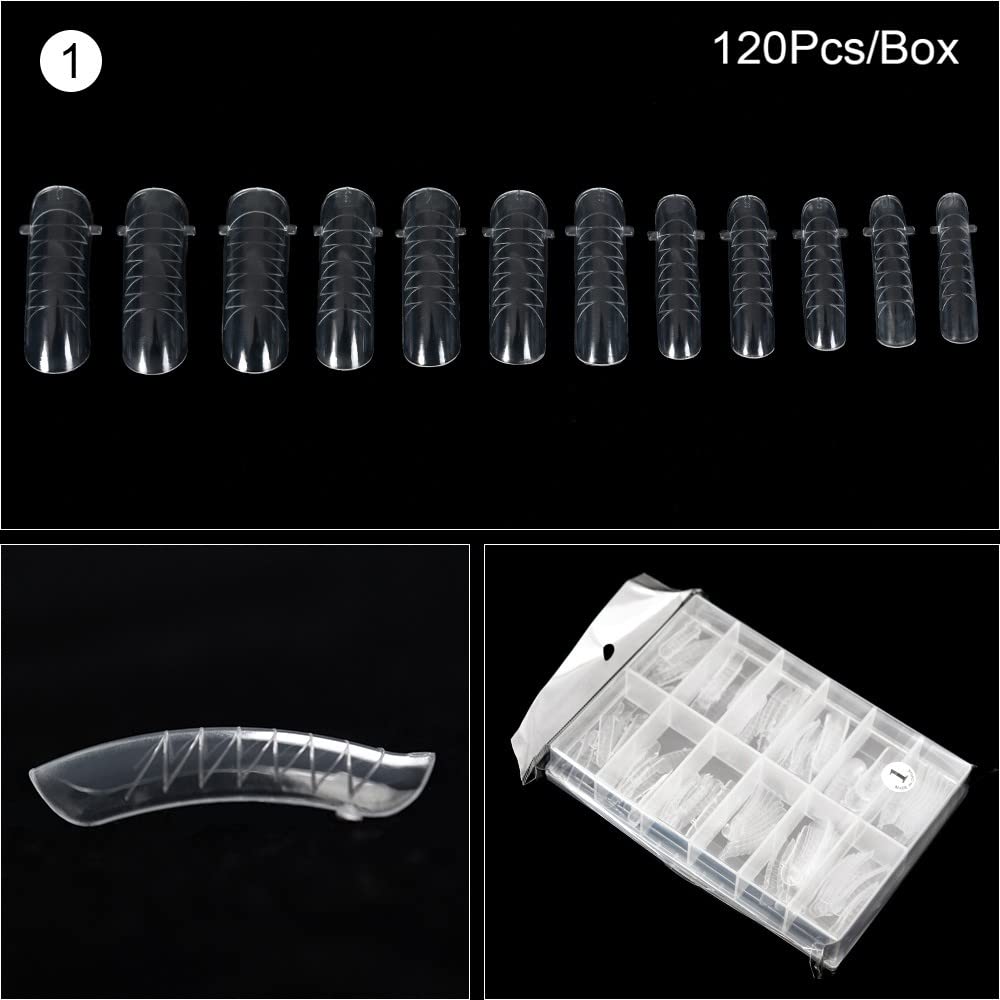 KADS 120PCS Clear Full Cover Dual Nail System Form UV Gel Acrylic Nail Art Mold Artificial Nail Tips with Scale for Extension (MODEL 1)-Velvo Beauty