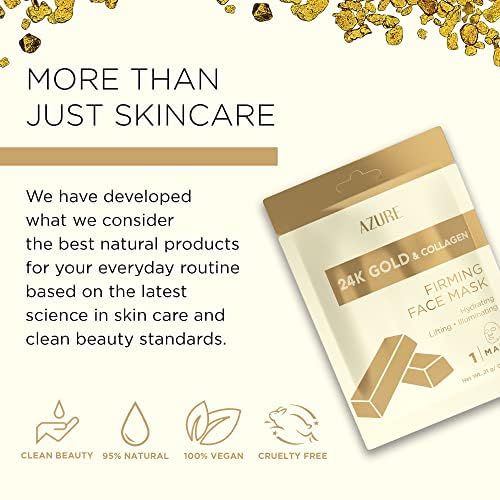 AZURE 24K Gold Firming Face Mask- Anti Aging, Hydrating, Toning & Firming Facial Sheet Mask - Helps Reduce Wrinkles & Fine Lines - With Hyaluronic Acid & Collagen - Skin Care Made in Korea - 10 Pack-Velvo Beauty