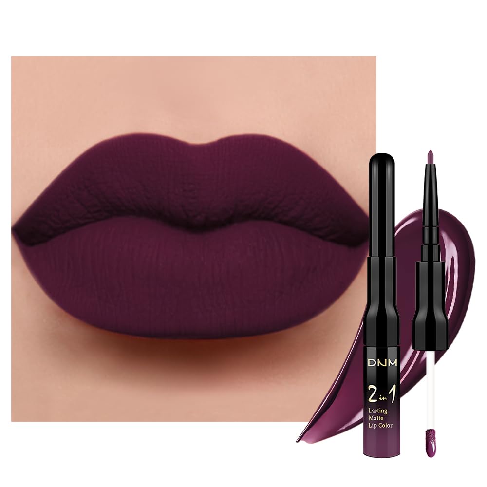 evpct 1Pcs Dark Purple Plum Matte Lip Liner and Liquid Lipstick Stain Makeup Set for women, Purple Long Lasting Smudge Proof Lipstick labiales matte mate larga duracion listip 24 hours originales,01#-Velvo Beauty